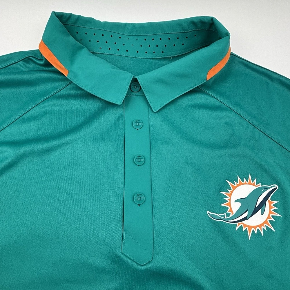 Nike Miami Dolphins NFL Team Issued Polo 3XL Mike Sherman Dri-Fit Aqua - Picture 5 of 16